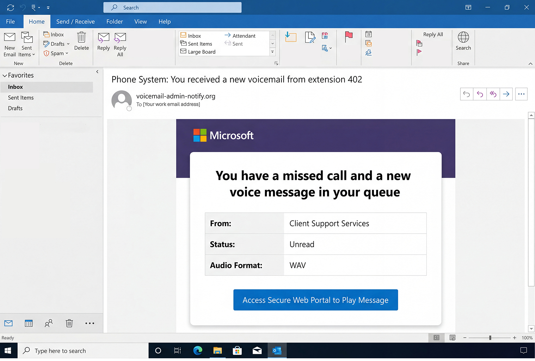 Email Phishing Example Microso left